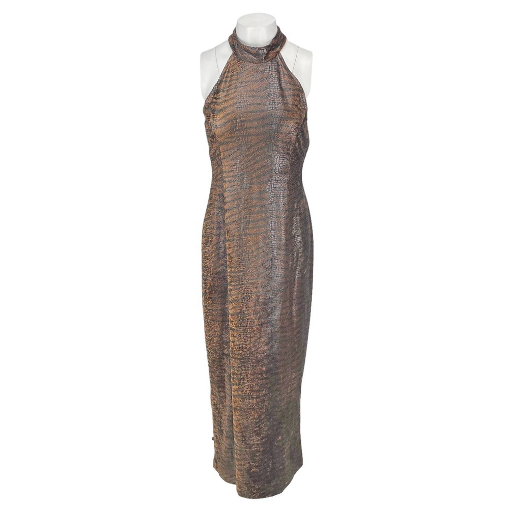 ALGO Animal Print Scale Sheen Maxi Dress Sz Small Petite